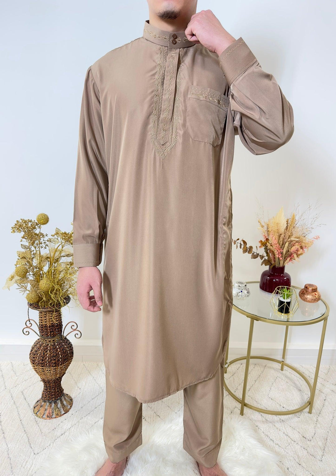 Ensemble Qamis Pakistanais deux pièces - Taupe - My Qamis Homme