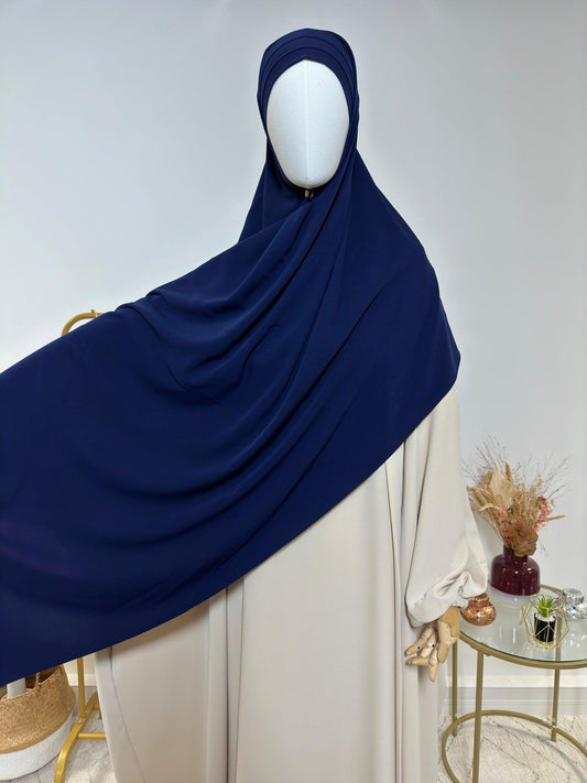 Hijab 3 plis avec bandeau intégré - Hijab en Soie de Médine - Bleu Marine - My Qamis Homme