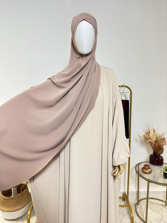 Hijab 3 plis avec bandeau intégré - Hijab en Soie de Médine - Marron 3 / Taupe - My Qamis Homme