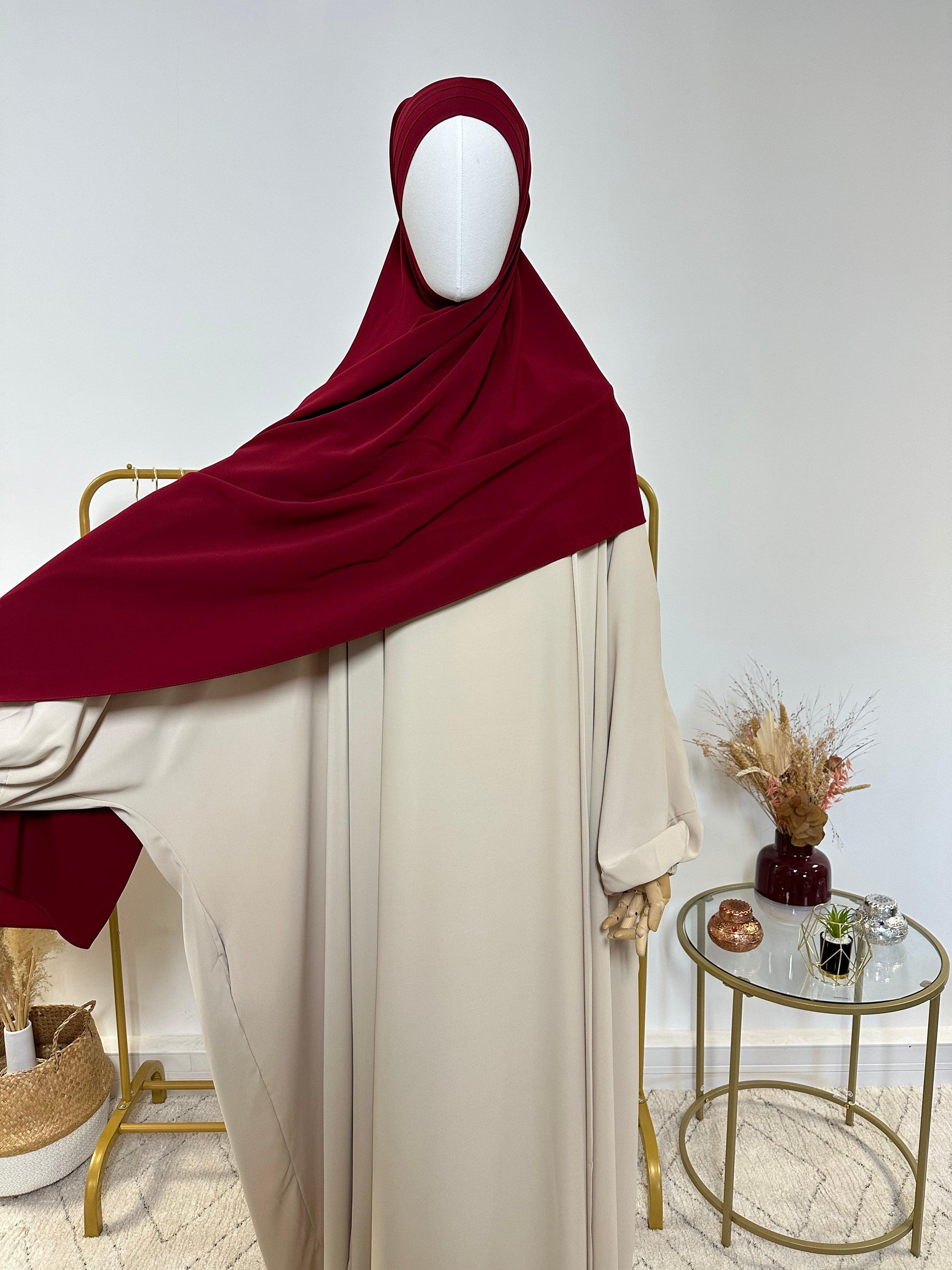 Hijab 3 plis avec bandeau intégré - Hijab en Soie de Médine - Rouge bo ...