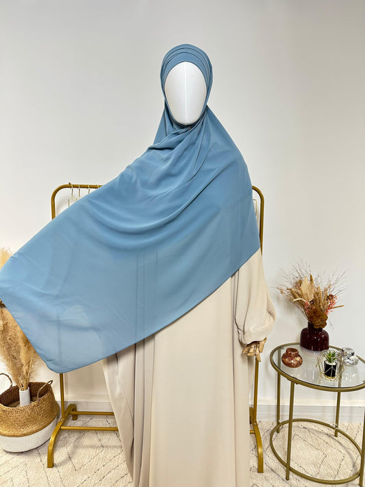 Hijab Mousseline - Hijab à enfiler avec bonnet en mousseline intégré - Bleu - My Qamis Homme