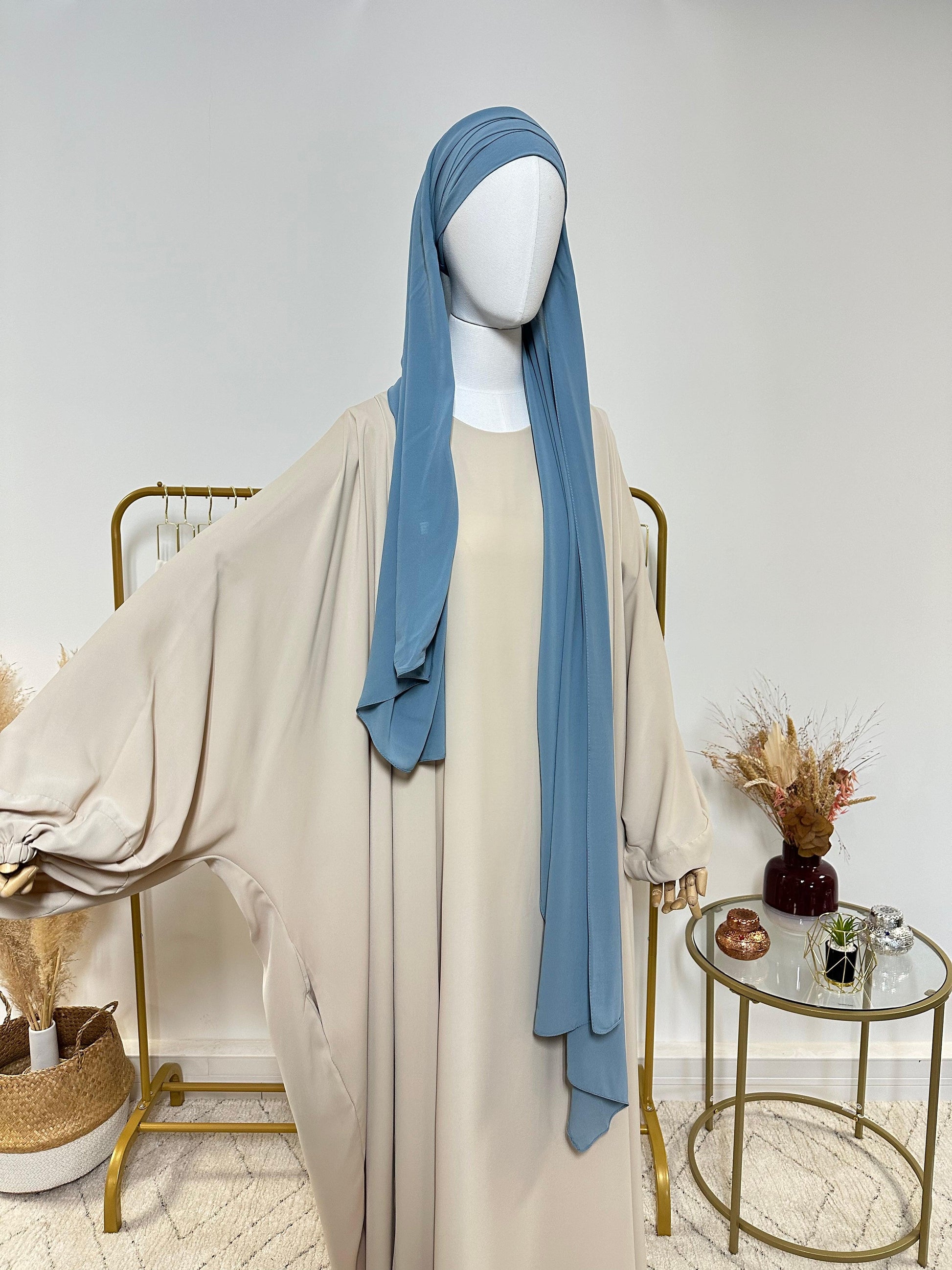 Hijab En Mousseline Avec Bonnet Intégré - Voile Musulman 190x72 Cm - Blanc - Neuf Avec étiquette