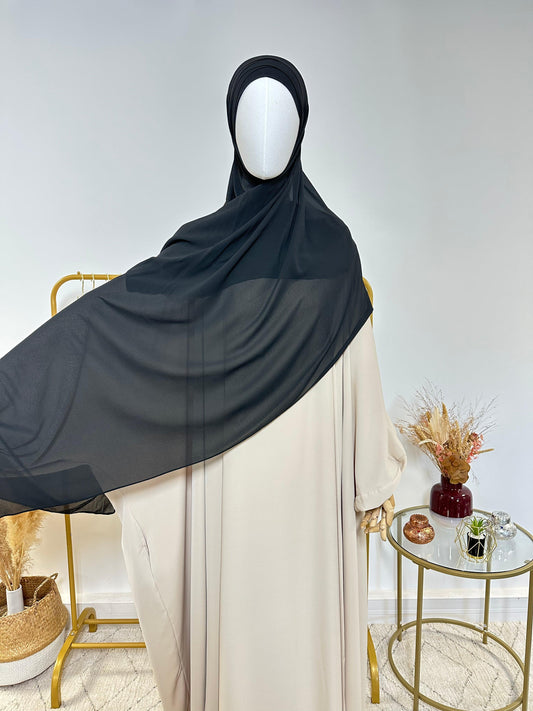 Hijab Mousseline - Hijab à enfiler avec bonnet en mousseline intégré - Noir - My Qamis Homme