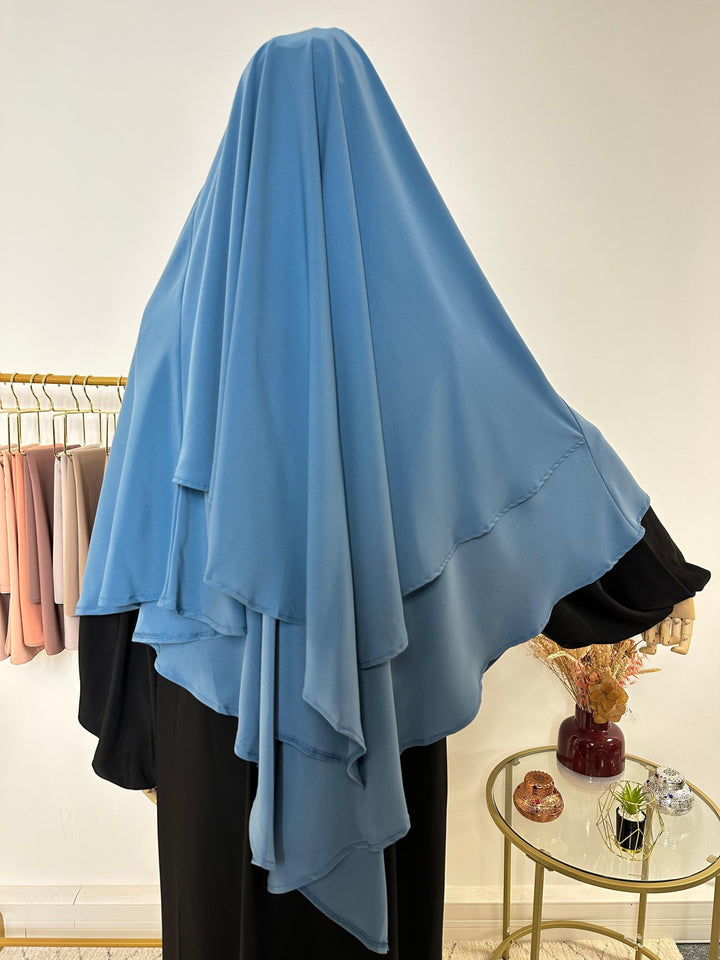 Khimar en Soie de Médine - Khimar 2 voiles - Bleu - My Qamis Homme