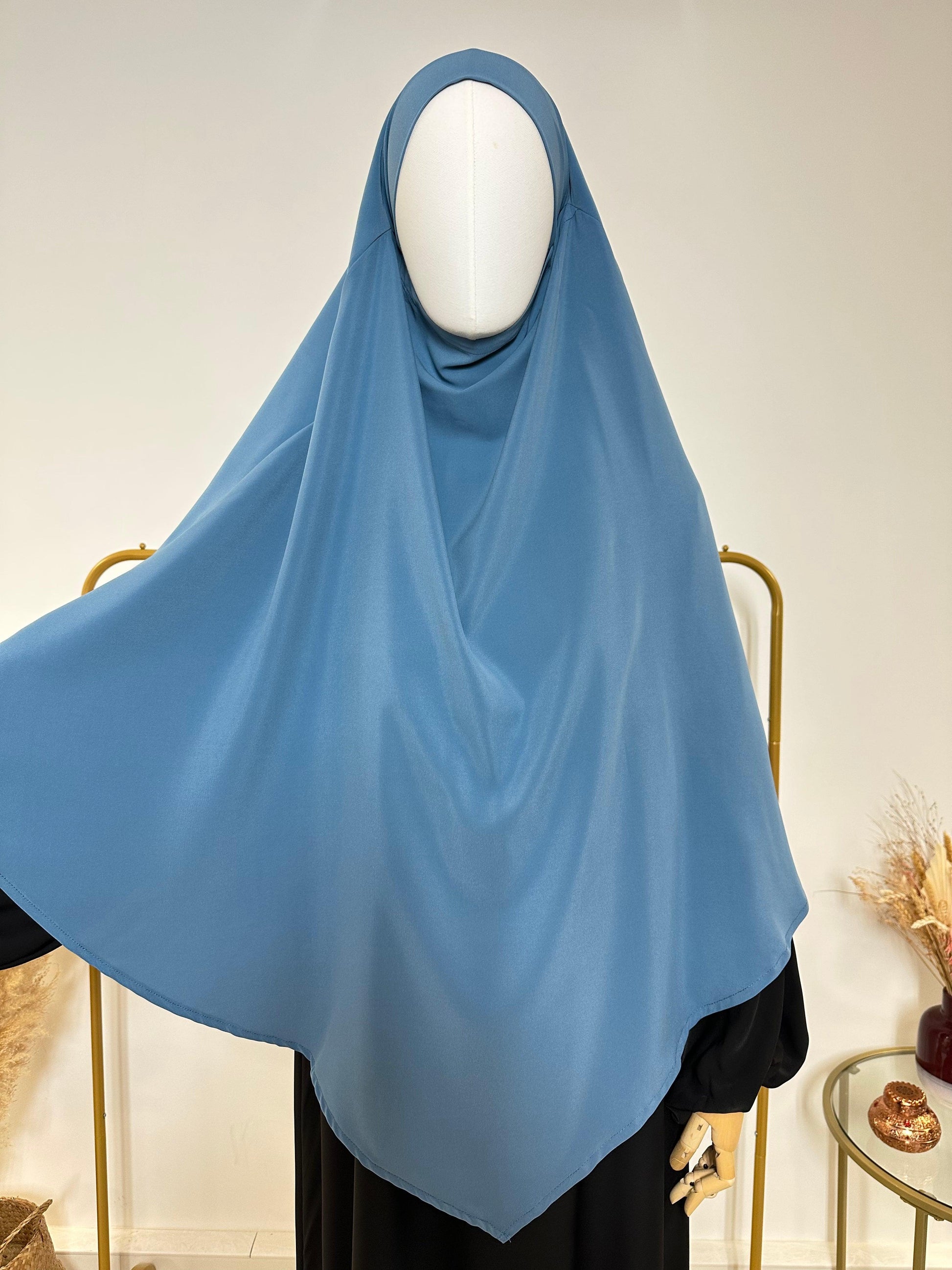 Khimar 3 voiles mousseline bleu canard plissé main image 1