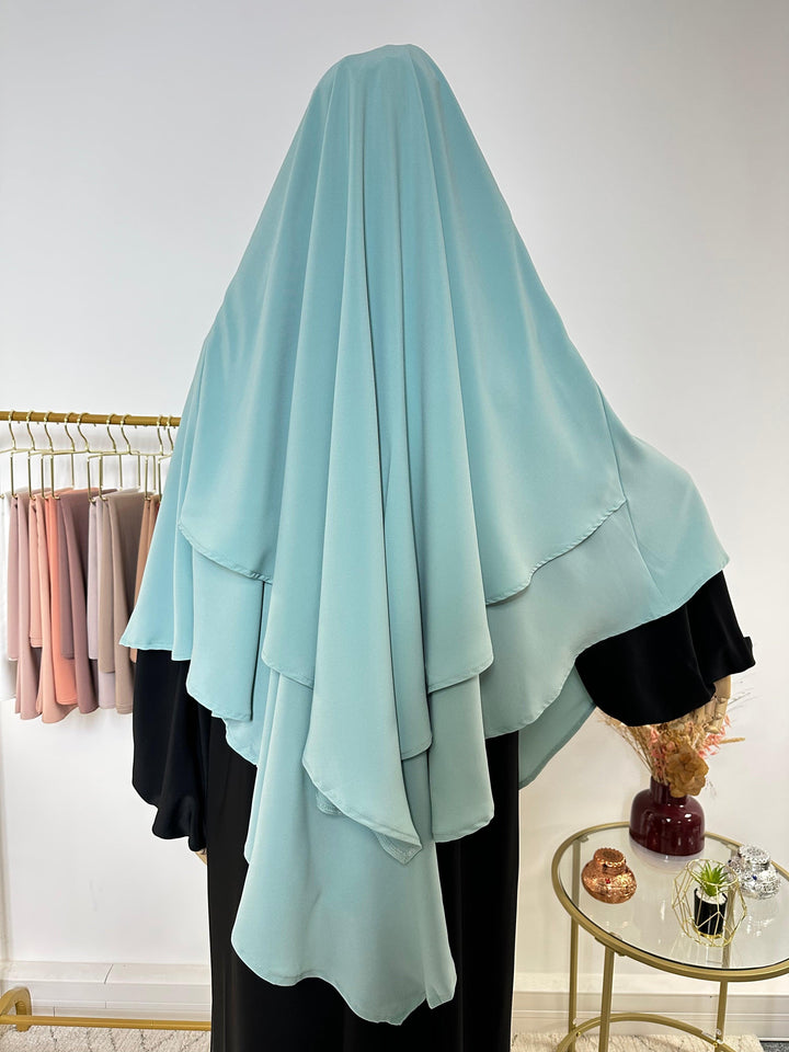 Khimar en Soie de Médine - Khimar 2 voiles - Bleu Turquoise - My Qamis Homme