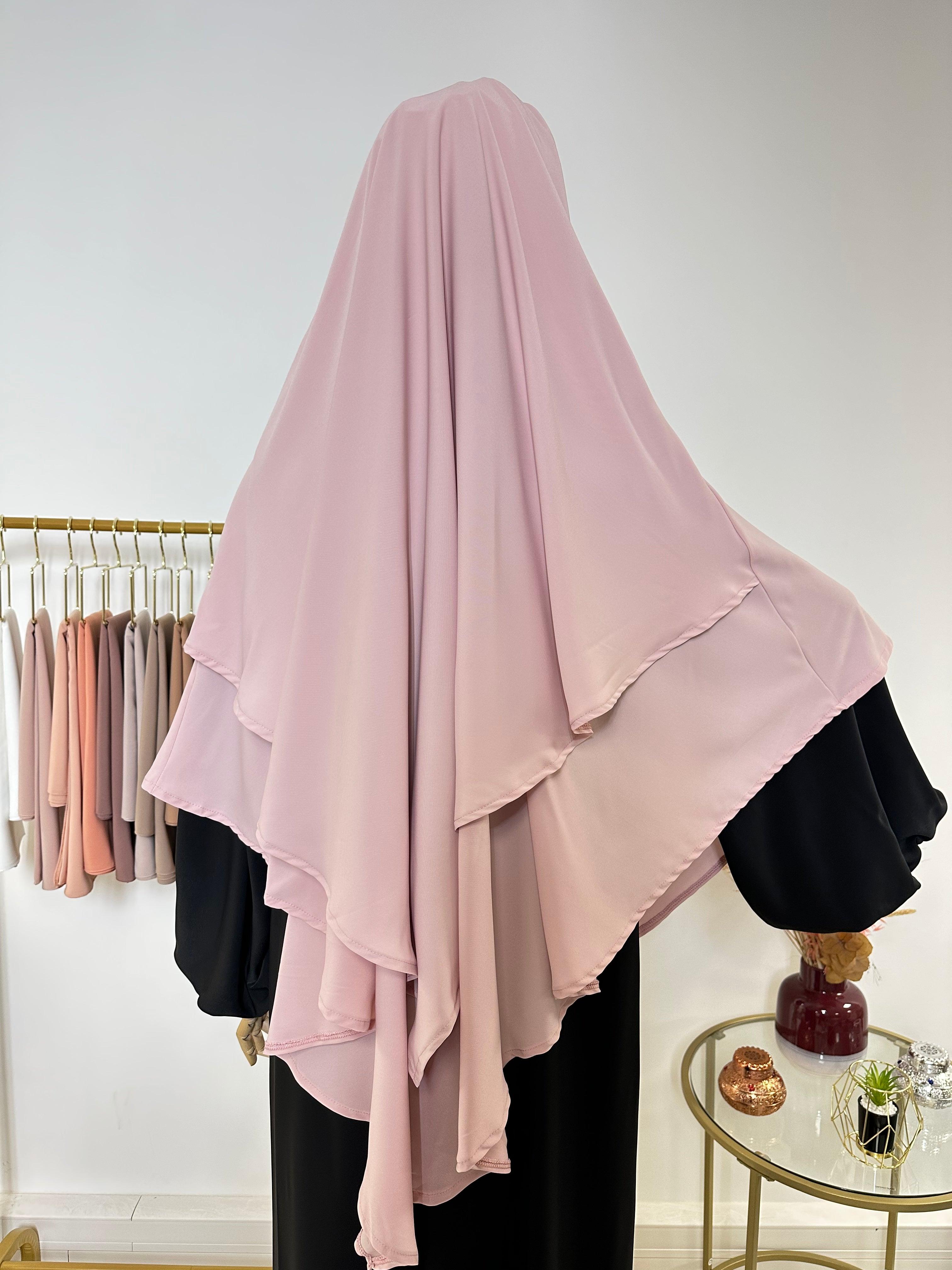 Khmimar Khimar in Medina silk - Khimar 2 Voiles - Powdered pink β My Qamis Homme
