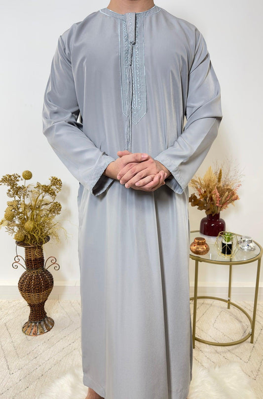 Qamis Emirati avec cravate - Gris - My Qamis Homme
