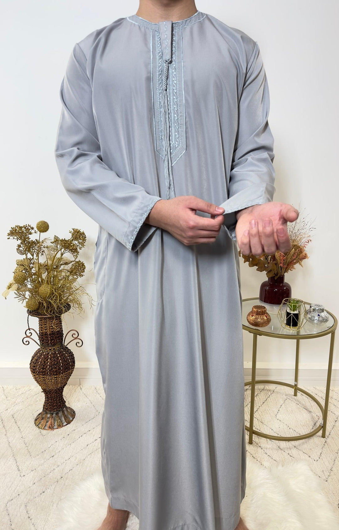 Qamis Emirati avec cravate - Gris - My Qamis Homme