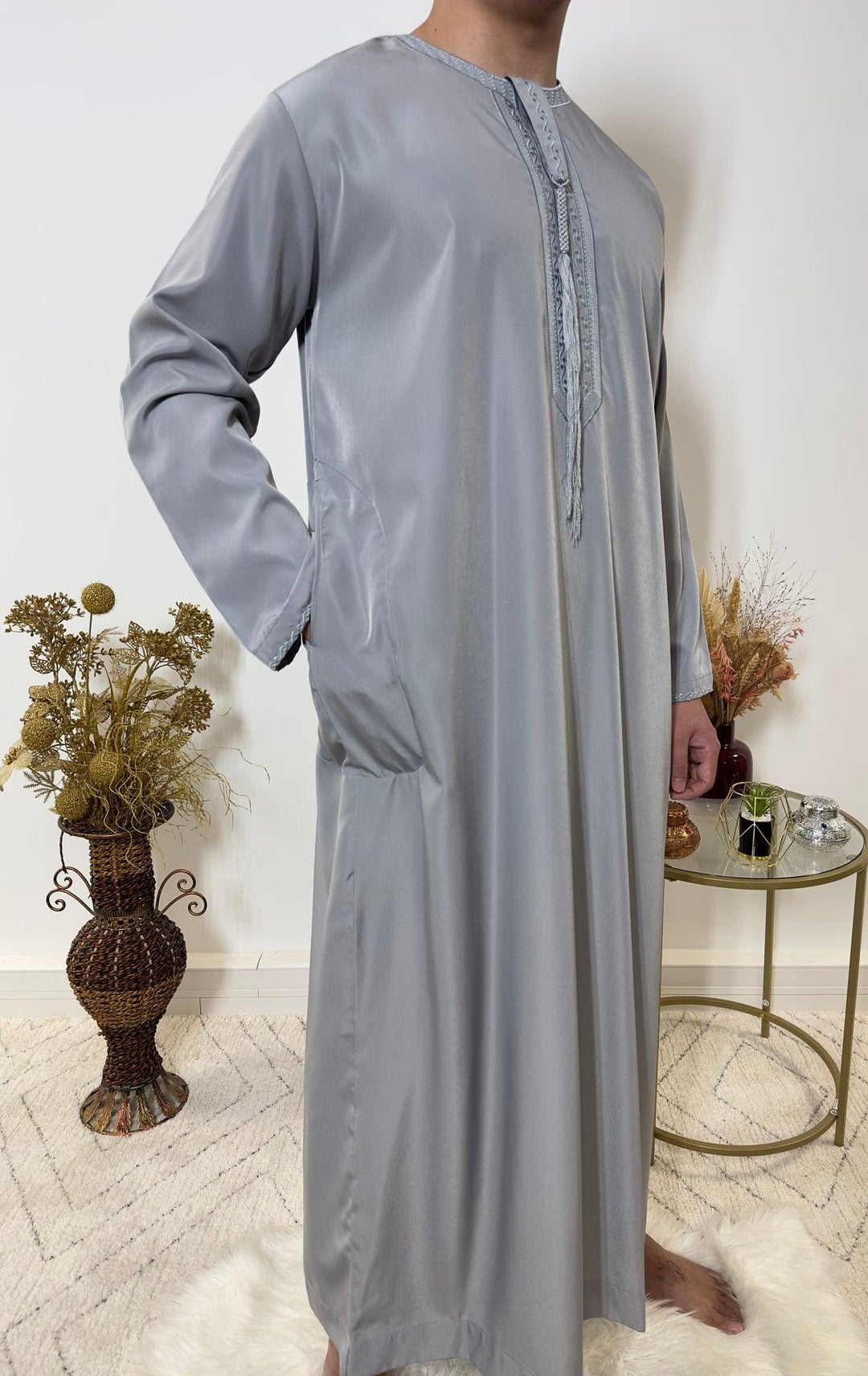 Qamis Emirati avec cravate - Gris - My Qamis Homme