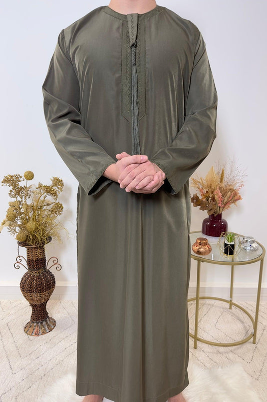 Qamis Emirati avec cravate - Kaki - My Qamis Homme