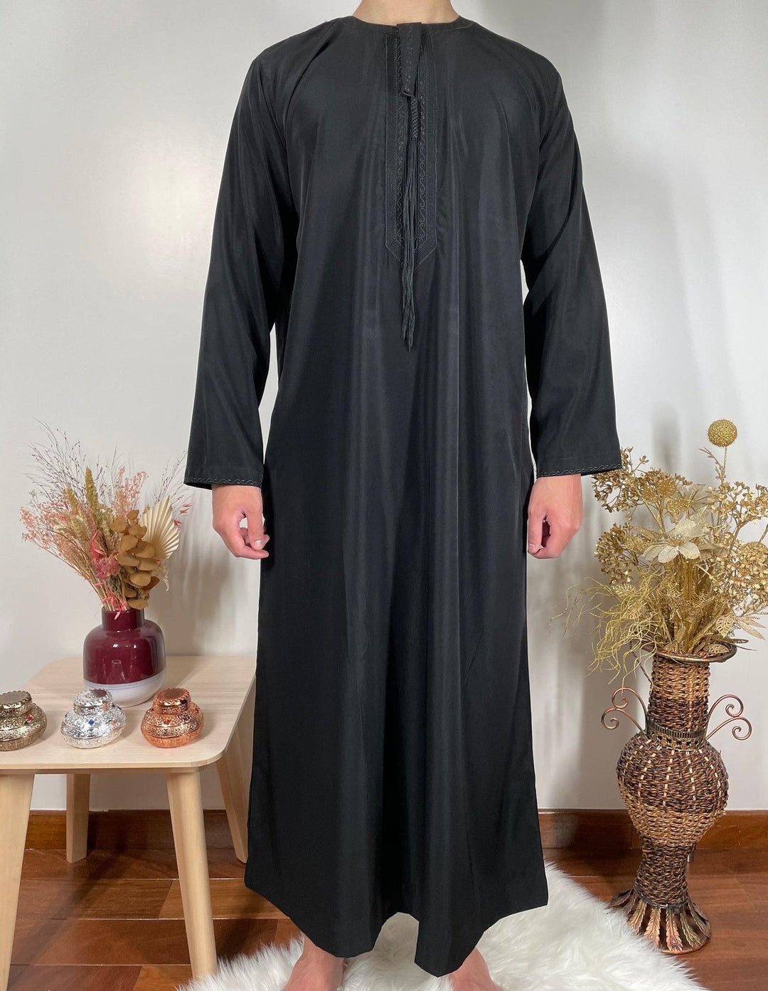 Qamis Emirati avec cravate - Noir - My Qamis Homme