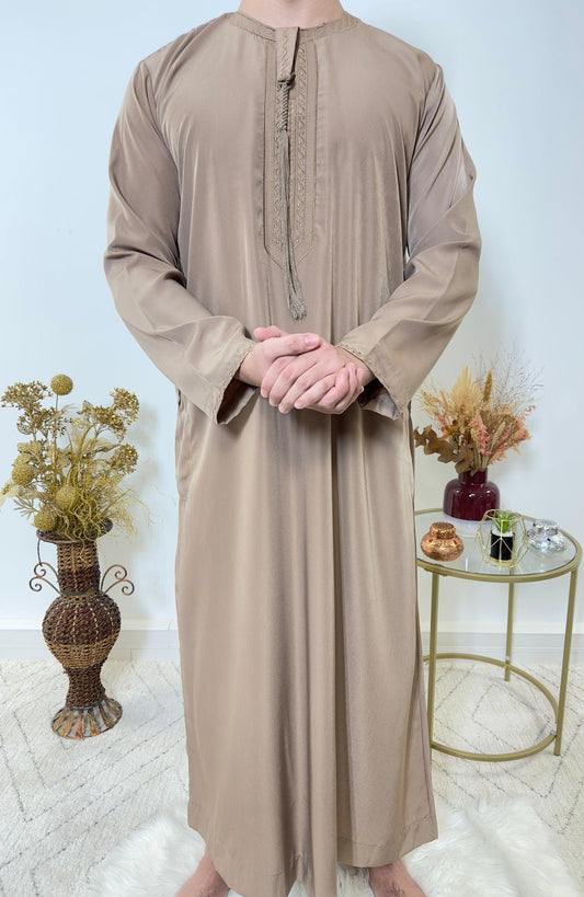 Qamis Emirati avec cravate - Taupe - My Qamis Homme