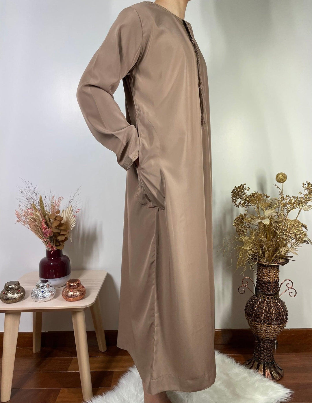 Qamis Emirati avec cravate - Taupe - My Qamis Homme