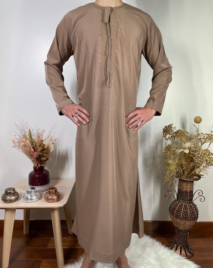 Qamis Emirati avec cravate - Taupe - My Qamis Homme