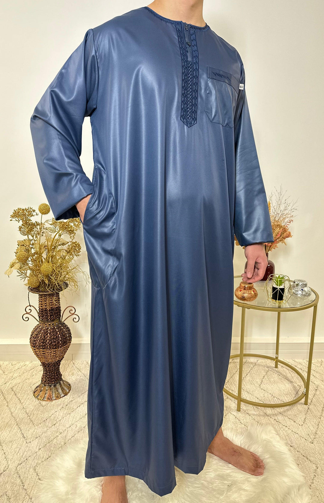 Qamis glacé manches longues - Bleu Jeans - My Qamis Homme