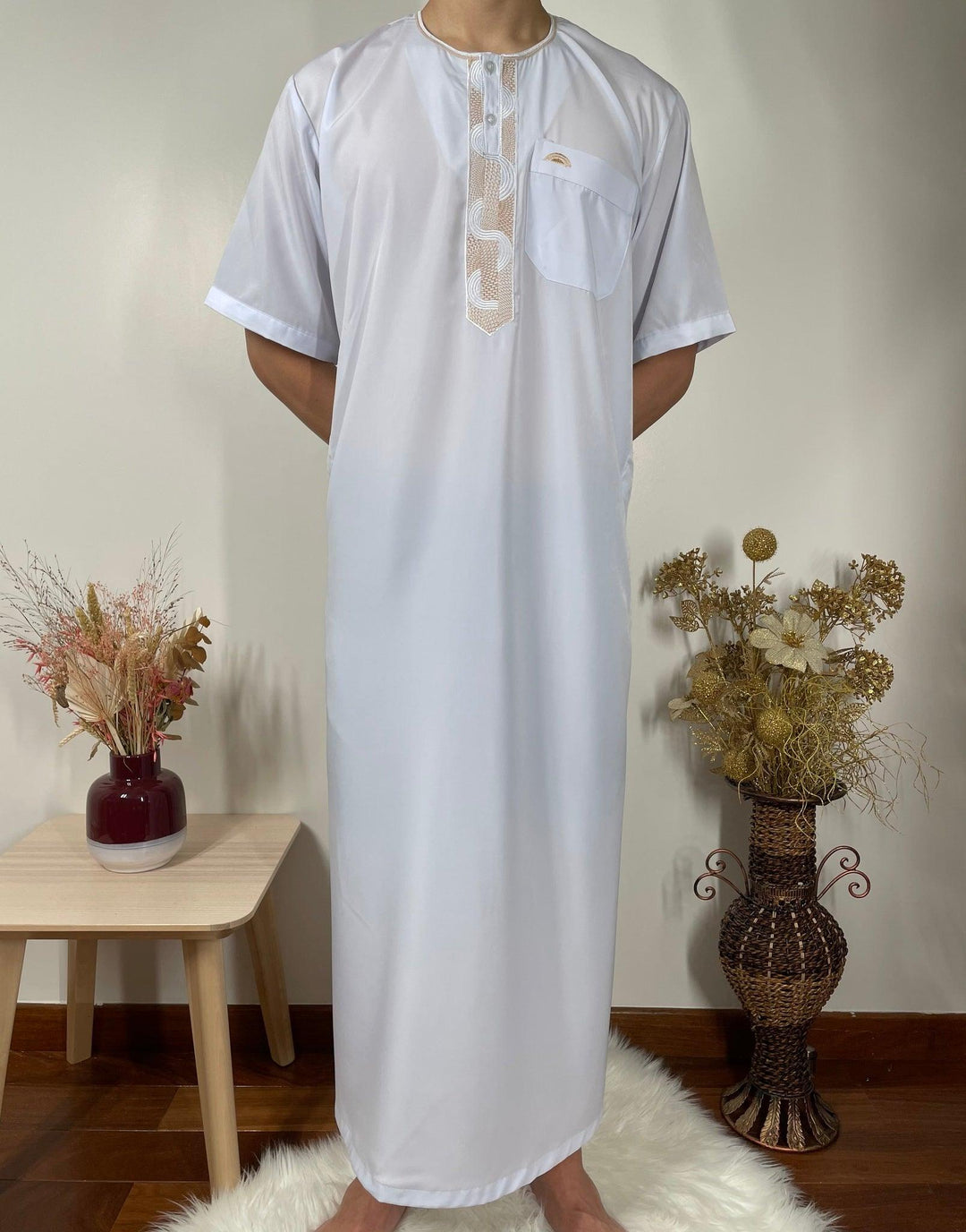 Qamis Manches Courtes - Blanc Bleuté - My Qamis Homme