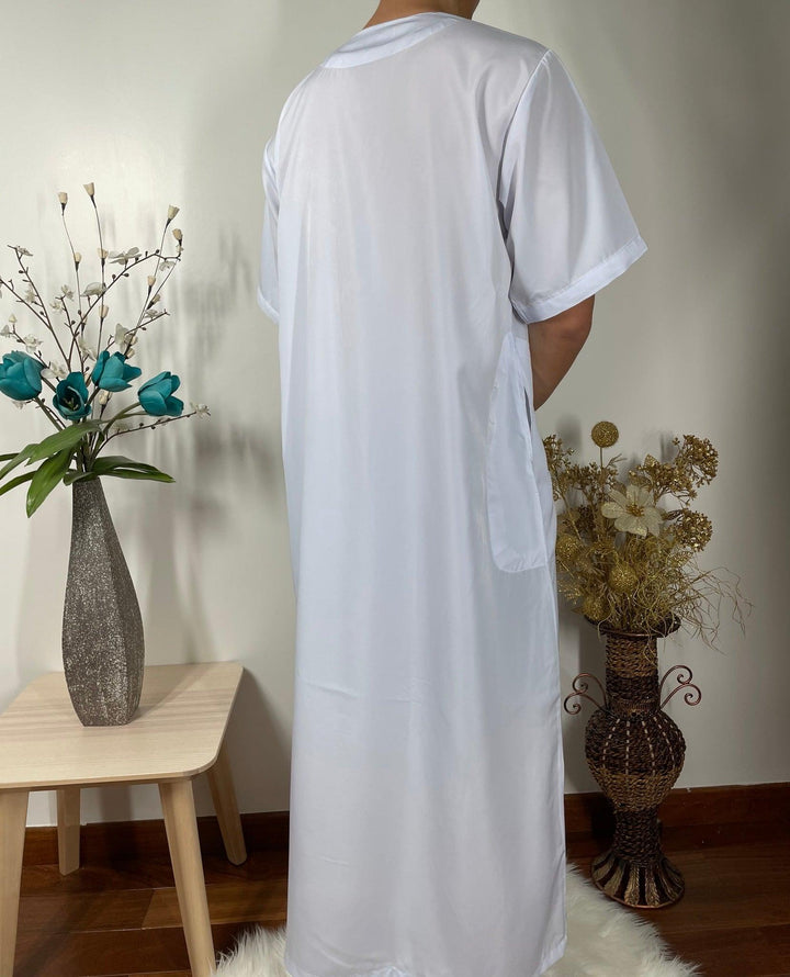 Qamis Manches Courtes - Blanc Bleuté - My Qamis Homme