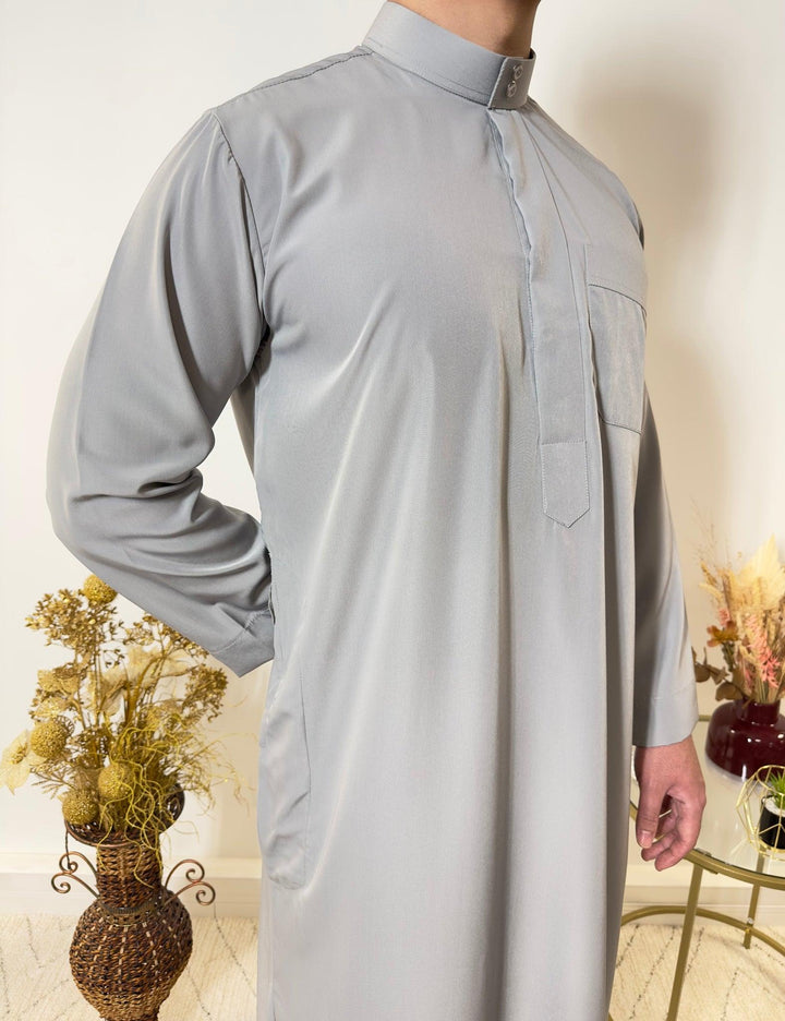 Qamis Saoudien avec Col Mao - Gris - My Qamis Homme