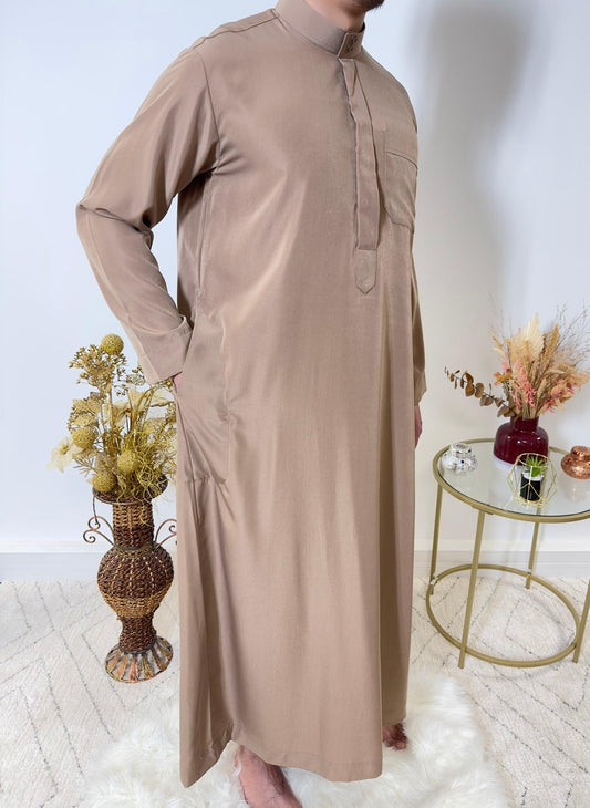 Qamis Saoudien avec Col Mao - Taupe - My Qamis Homme