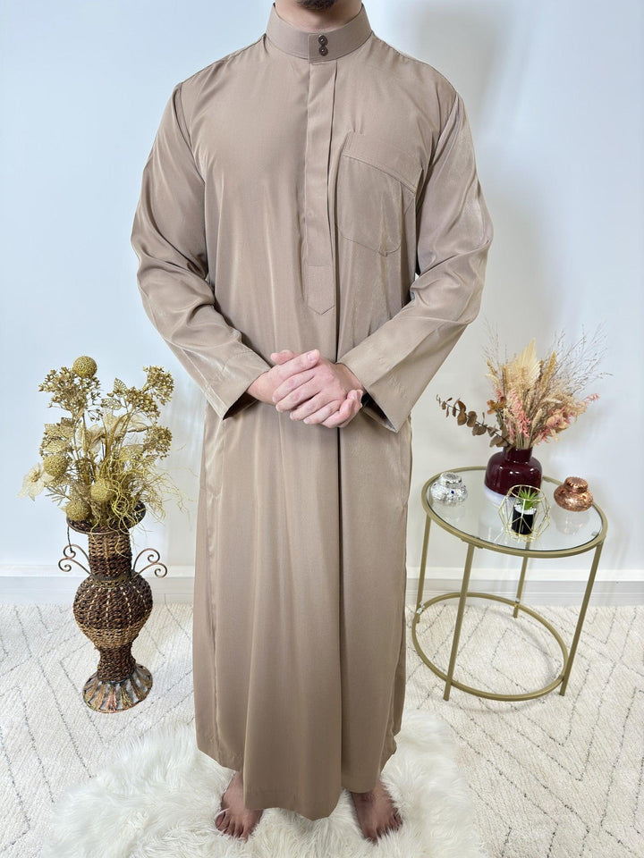 Qamis Saoudien avec Col Mao - Taupe - My Qamis Homme