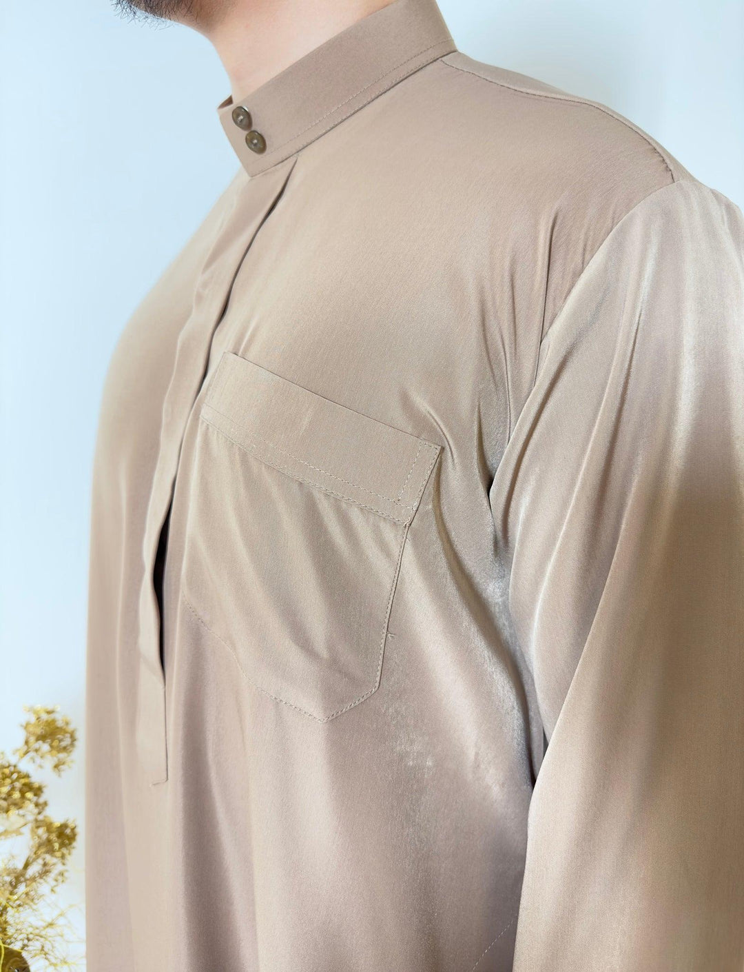 Qamis Saoudien avec Col Mao - Taupe - My Qamis Homme