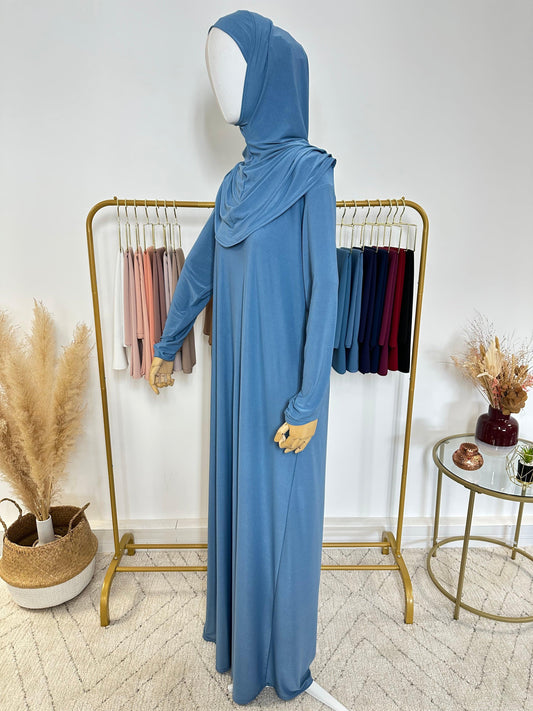 Robe de prière avec voile intégré - Bleu - My Qamis Homme