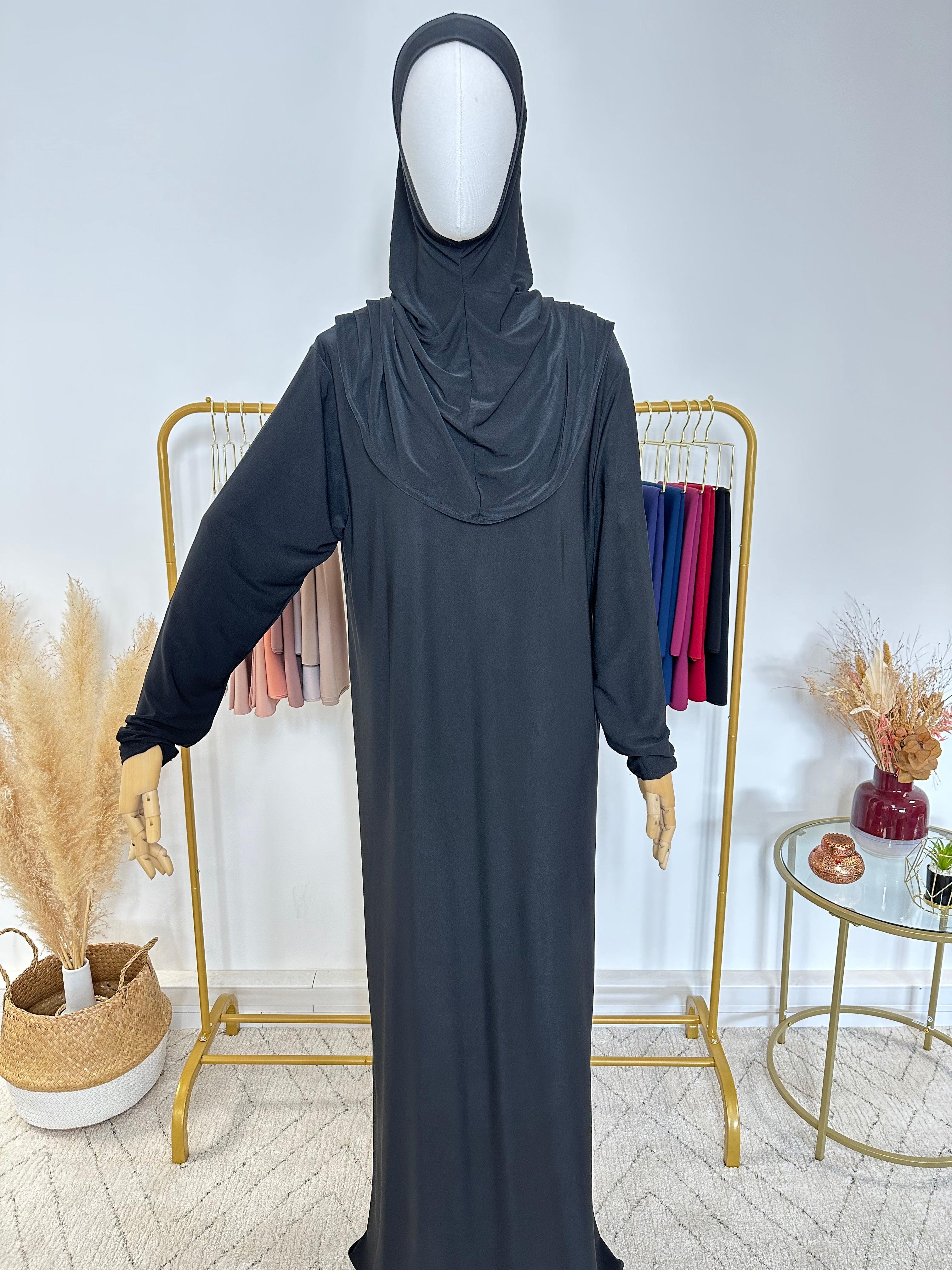 Robe de pri re avec voile int gr Noir My Qamis Homme